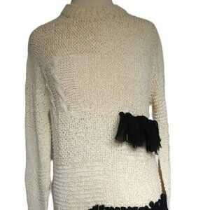Saralam Hand Knit Handmade Fringe Decor Mini Dress Ivory & Black USA Size XS